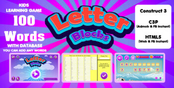 Letter Blocks Words Learning Kids Game (Construct 3 | C3P | HTML5) 100 Words with Database