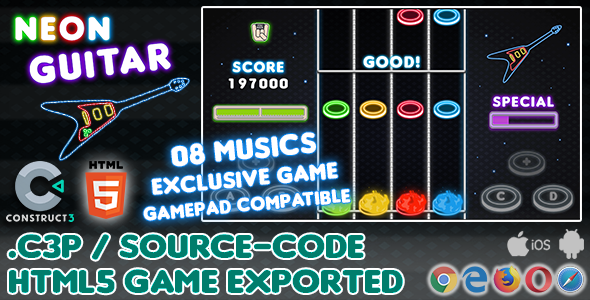 Neon Guitar HTML5 Game - With Construct 3 All Source-code