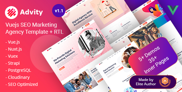 Advity - Vuejs Technology & SEO Marketing Startup Template