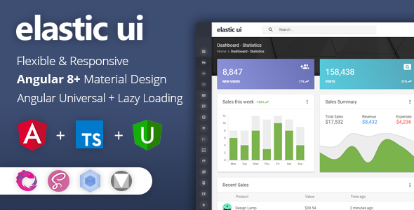 elastic ui - Angular 8 Material Design & Redux Admin Template