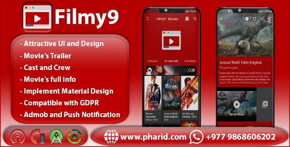 Filmy9 - Movies, Reviews & Trailers | Material Design | In-App Purchase | Admob Ads | Firebase Alert