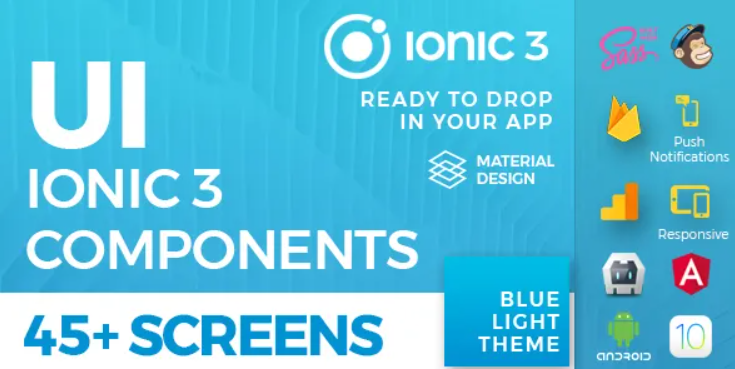 Ionic 3 UI Theme/Template App – Material Design – Blue Light