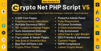 Crypto Net - CoinMarketCap, Prices, Chart, Exchanges, Crypto Tracker, Calculator & Ticker PHP Script 5.5