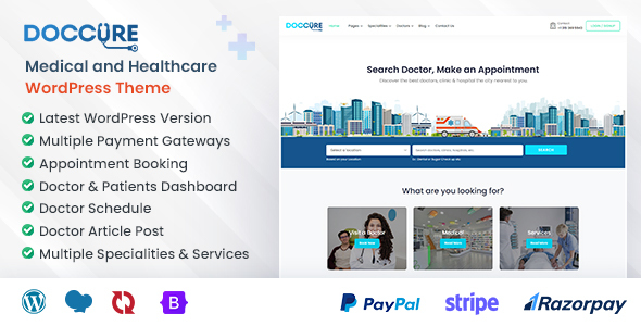 Doccure - Medical, Healthcare, Clinic, and Doctor Appointment Booking WordPress Theme 1.3.5