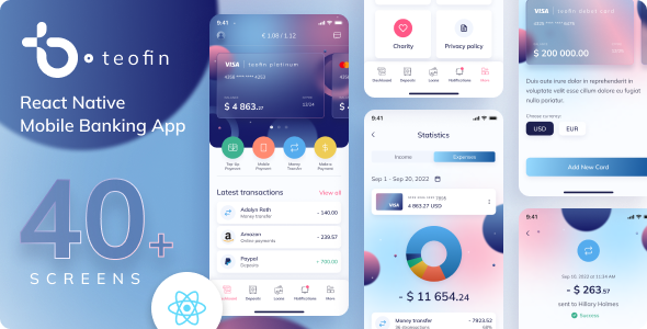 Teofin - Mobile Banking App React Native Template