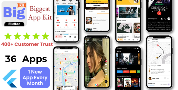 Flutter UI Kit | BigKit - Biggest Flutter App Template Kit - 40 Apps