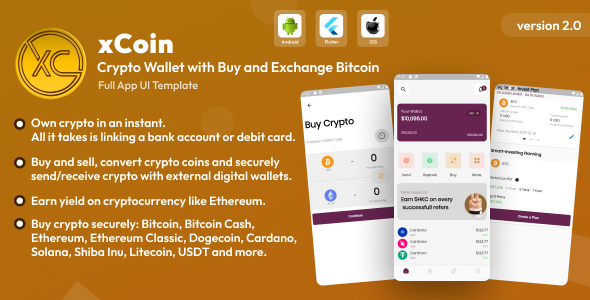 xCoin - Crypto Wallet with Buy and Exchange Bitcoin Flutter App UI Kit