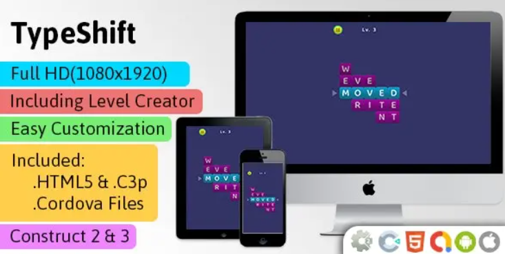 Typeshift – HTML5 Game (Construct 2 | Construct 3 | Capx | C3p) – Puzzle Game