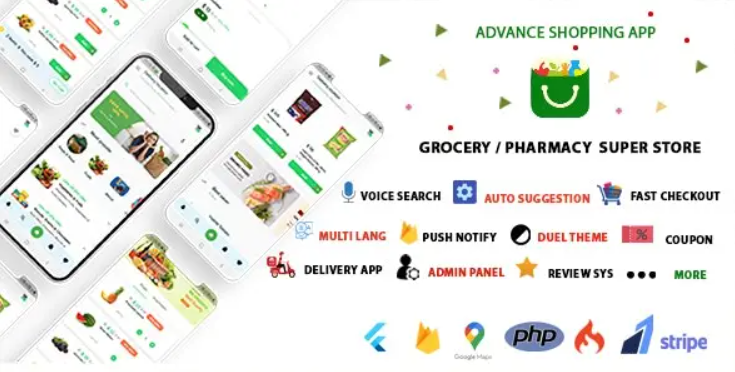 Grocery App, Pharmacy, Food, E-commerce Single Vendor Store with Admin Panel and Delivery App