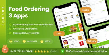 6 App Templates| Multi Restaurant Food Ordering App| Online Food Delivery App| Best Food App Foodoz