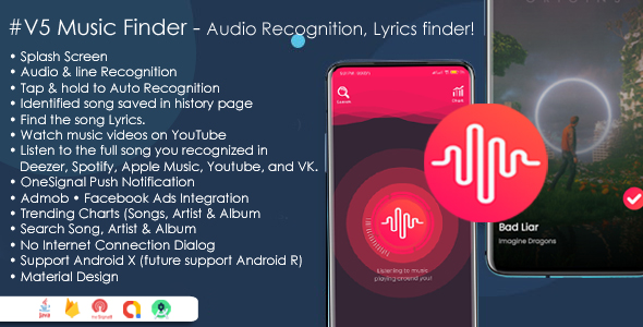Music Finder - Audio & Lyrics Recognition, Trending & Search Music, Shazam Clone with Admob 5.0