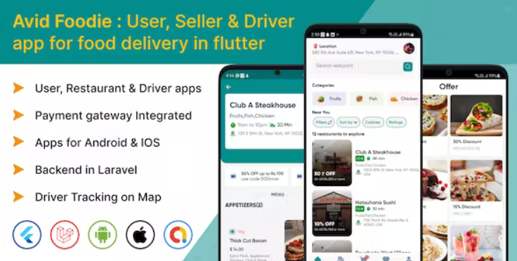 Avid Foodie – User, seller & driver app for food delivery in flutter
