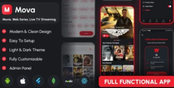 Mova - Movie, Web series, Live TV Streaming Flutter App script with Admin Panel