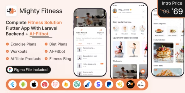 Mighty Fitness: Complete Fitness Solution Flutter App With Laravel Backend + ChatGPT(AIFitbot) 10.0