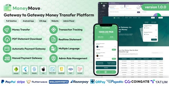 MoneyMove – Gateway to Gateway Money Transfer Platform Full Solution 1.2.1