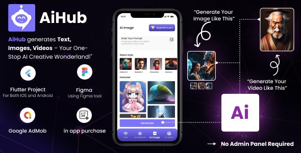 AiHub - Video, Image and Text generative AI mobile app | Flutter based Android, iOS Compatible app
