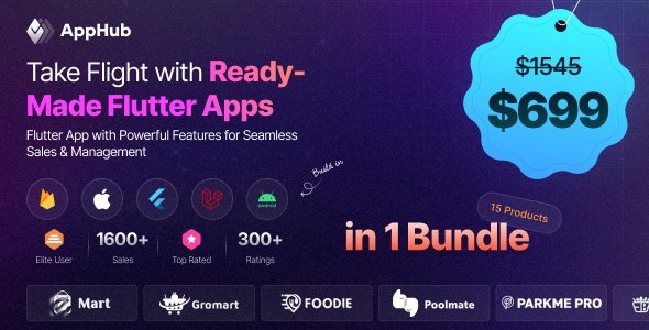 AppHub Bundle – Complete package of Foodie, eMart, GoRide, CabMe, GroMart and more