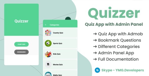 Quizzer - Quiz app with admob ads and Admin App