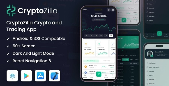 CryptoZilla – React Native CLI Cryptocurrency Mobile App Template 1.1