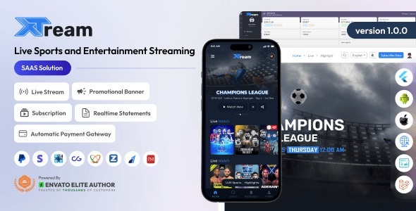 XTream - Live Sports & Entertainment Streaming SAAS Solution 2.1.0