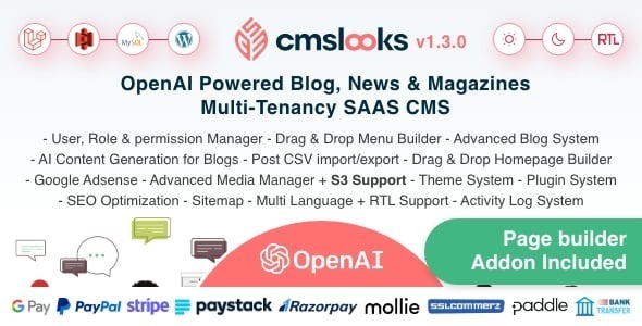 CMSLooks SAAS | OpenAI Powered Blog, News & Magazines Multi-Tenancy SAAS CMS 1.3.0