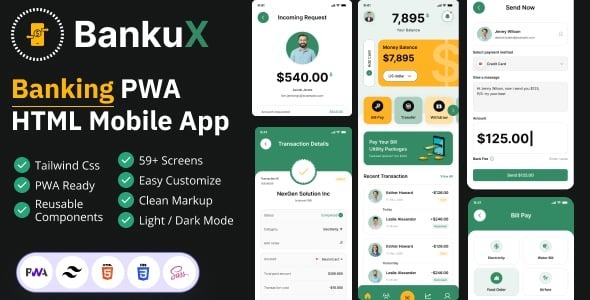 Bankux – Wallet & Banking PWA HTML Mobile App Template