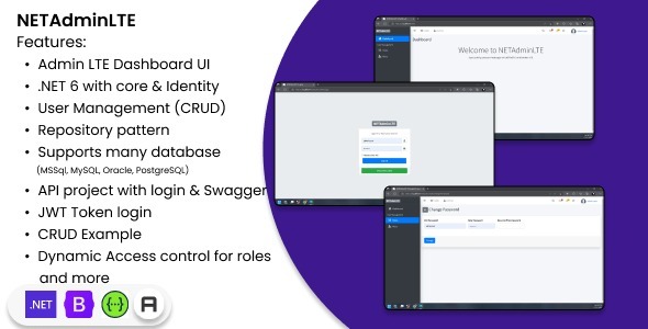 .NET 6 MVC with AdminLTE & API Starter Kit + Authentication, User Management 1.3.1