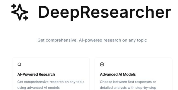 DeepResearcher – Perplexity AI inspired Full App Template, Web App, Web App, React, DeepSeek R1 & V3