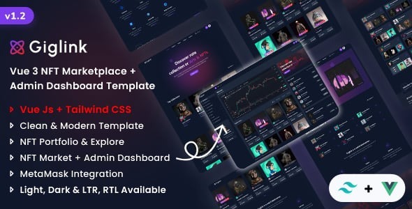Giglink – Vue NFT Marketplace + Admin Dashboard Template 1.2.0