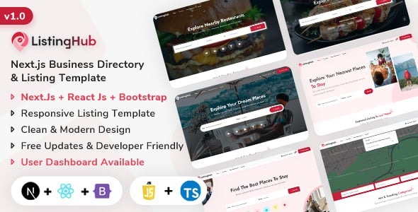 ListingHub – Next.js Business Directory & Listing Template (Javascript + Typescript)