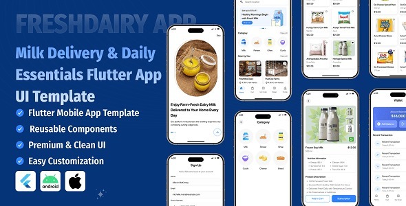 FreshDairy – Milk Delivery & Daily Essentials Flutter App UI Template