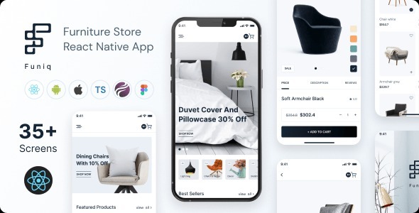 Funiq – Furniture Store React Native App | CLI 0.72.3 | TypeScript | Redux Store | Admin Panel