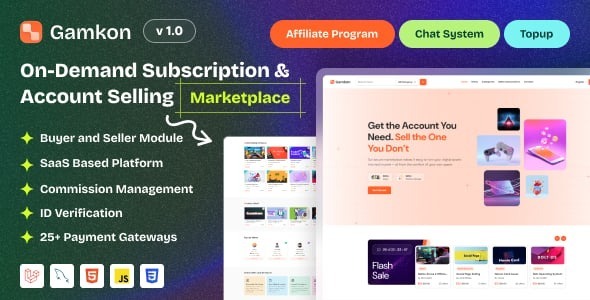 Gamkon – On Demand Subscription Based Digital ID Selling Marketplace with Buyer and Seller Module 2.0.3
