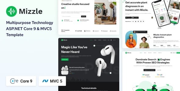 Mizzle – ASP.NET Core 9 & MVC 5 Technology and Corporate Template