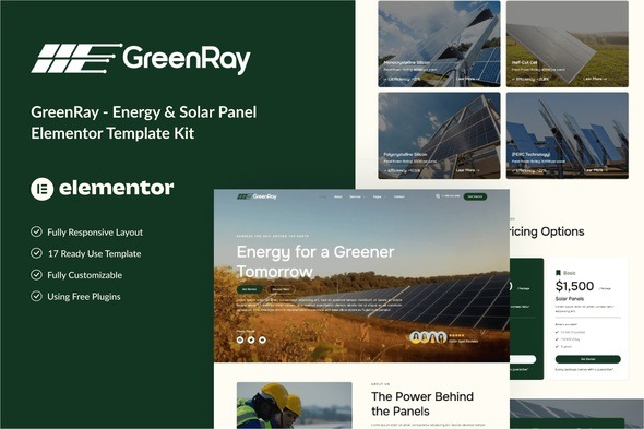 GreenRay – Energy & Solar Panel Elementor Template Kit