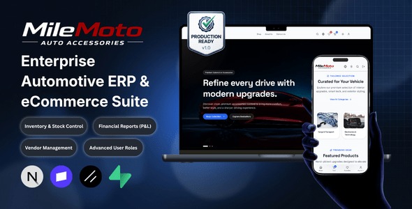 MileMoto - Automotive ERP & eCommerce Next.js 15 Website | Stripe, Accounting & Support