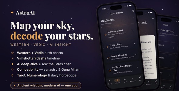 AstroAI — AI Astrology, Tarot & Numerology App (Flutter + Next.js, Western + Vedic, Birth Chart)